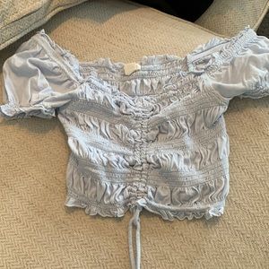 Garage off the shoulder blue cropped top